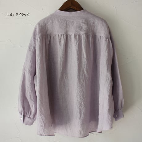**またまた再入荷** Linenya リネンヤ　リネンバンドカラー長袖シャツ　#ホワイト、アイボリー、グレー、ブラック　【送料無料】