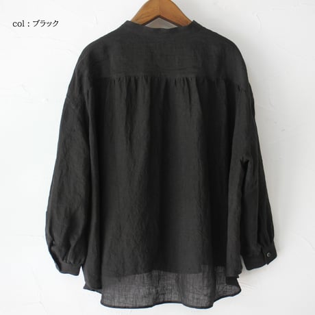 **またまた再入荷** Linenya リネンヤ　リネンバンドカラー長袖シャツ　#ホワイト、アイボリー、グレー、ブラック　【送料無料】