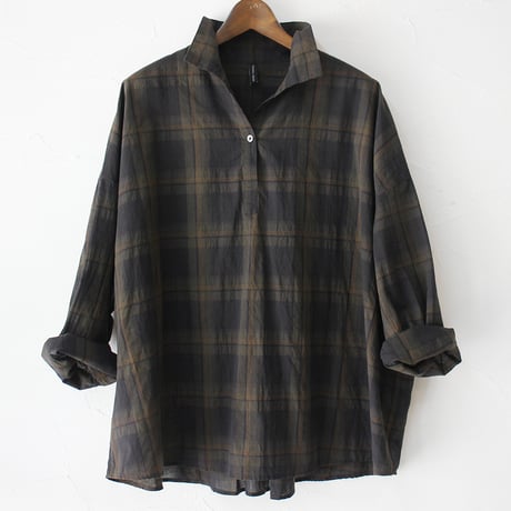 **SALE** TRAVAIL MANUEL トラバイユマニュアル　ダークマドラススキッパーシャツ　#オリーブ