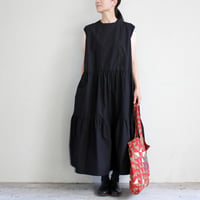**またまたまた再々入荷** Linenya リネンヤ　コットンリネンティアードワンピース（薄地）　#ブラック　【送料無料】