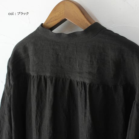 **またまた再入荷** Linenya リネンヤ　リネンバンドカラー長袖シャツ　#ホワイト、アイボリー、グレー、ブラック　【送料無料】