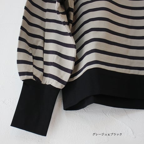 **グレージュｘブラック 再入荷** MAGALI マガリ　ハイゲージコットンバスクボーダーカットソー　#モカ×ブラック、グレージュ×ブラック