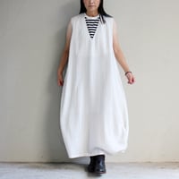 **ラスト一点 MORE SALE** KHA:KI カーキ　FOIL PRINT STRIPE DRESS 箔プリントストライプワンピース　#ecru 【送料無料】