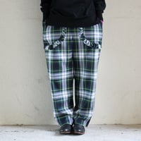 homspun ホームスパン　ウールタータンフリルポケットパンツ　#グリーンｘオフ白　【送料無料】