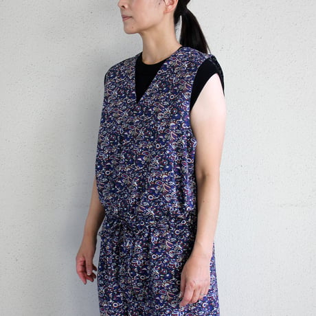 soil ソイル　40'S POPLIN MEDIUM FLOWER PRINT NO/SL OVERALLS　＃NAVY