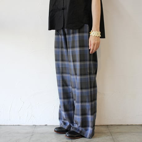 TRAVAIL MANUEL トラバイユマニュアル　オンブレチェックワイドフレアパンツ　#チャコールグレー、ブルーグレー