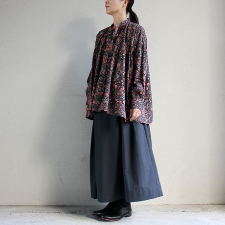 soil ソイル　60s CAMBRIC FLOWER PRINT TAI GATHER FLY FRONT SHIRT
