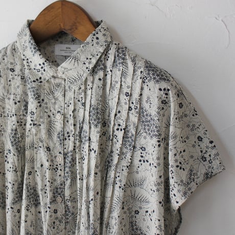 soil ソイル　80s VOILE LEAF & FLOWER PRINT REGULAR COLLAR FRENCH SLEEVE PINTUCK SHIRT
