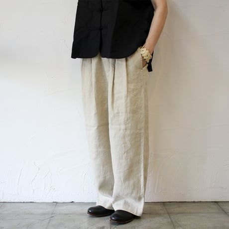 TRAVAIL MANUEL トラバイユマニュアル　フレンチリネンツイル2タックトラウザーズ　#ブラック、グレー、ベージュ