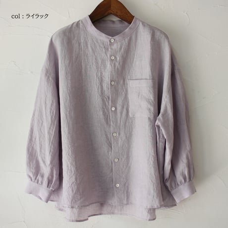 **またまた再入荷** Linenya リネンヤ　リネンバンドカラー長袖シャツ　#ホワイト、アイボリー、グレー、ブラック　【送料無料】