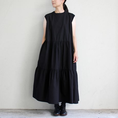 **またまたまた再々入荷** Linenya リネンヤ　コットンリネンティアードワンピース（薄地）　#ブラック　【送料無料】