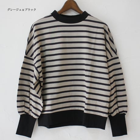 **グレージュｘブラック 再入荷** MAGALI マガリ　ハイゲージコットンバスクボーダーカットソー　#モカ×ブラック、グレージュ×ブラック