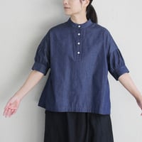 Linenya リネンヤ　4.5ozデニム半袖スタンドカラーブラウス　#インディゴ　【送料無料】