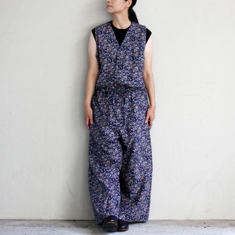 soil ソイル　40'S POPLIN MEDIUM FLOWER PRINT NO/SL OVERALLS　＃NAVY