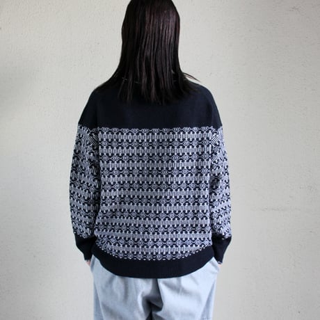 homspun ホームスパン　メリノウールジャガード編みプルオーバー　#ブラックｘホワイト