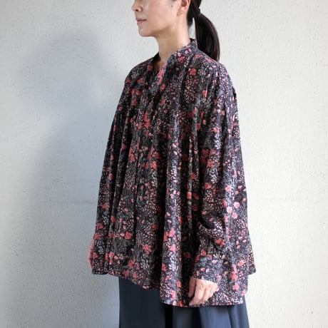 soil ソイル　60s CAMBRIC FLOWER PRINT TAI GATHER FLY FRONT SHIRT