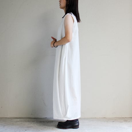 **ラスト一点 MORE SALE** KHA:KI カーキ　FOIL PRINT STRIPE DRESS 箔プリントストライプワンピース　#ecru 【送料無料】