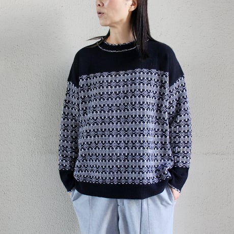 homspun ホームスパン　メリノウールジャガード編みプルオーバー　#ブラックｘホワイト