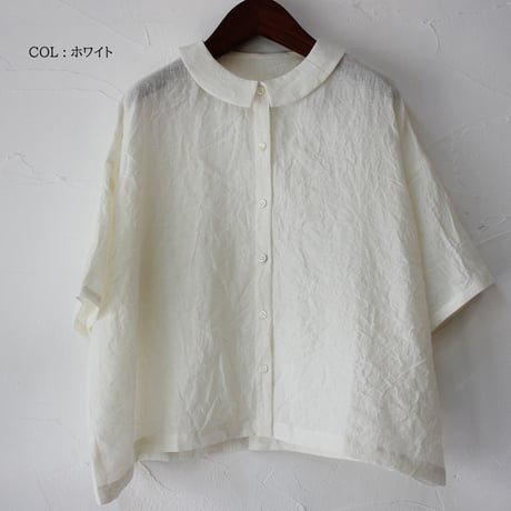 **またまた再々入荷** Linenya リネンヤ　リネンフラットカラー半袖ブラウス　#ブラック、モカ、ライトグレー、ライラック、ホワイト