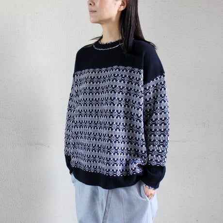 homspun ホームスパン　メリノウールジャガード編みプルオーバー　#ブラックｘホワイト