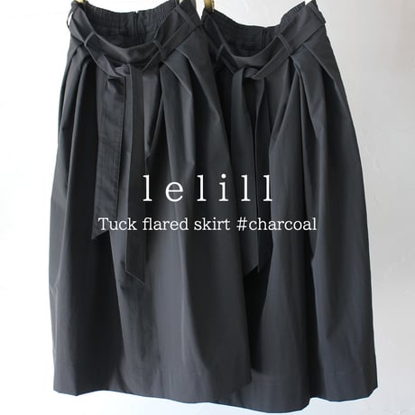 lelill レリル　タックフレアースカート　#チャコール　【送料無料】