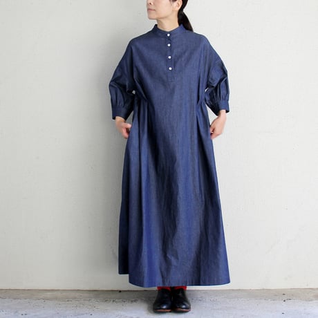**またまた再入荷** Linenya リネンヤ　4.5ozデニムスタンドカラーワンピース　#インディゴ　【送料無料】