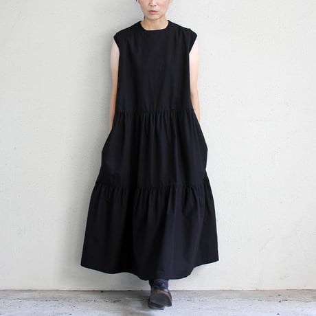 **またまたまた再々入荷** Linenya リネンヤ　コットンリネンティアードワンピース（薄地）　#ブラック　【送料無料】