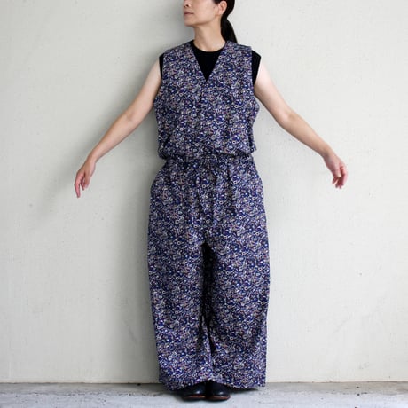 soil ソイル　40'S POPLIN MEDIUM FLOWER PRINT NO/SL OVERALLS　＃NAVY