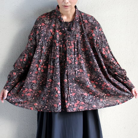 soil ソイル　60s CAMBRIC FLOWER PRINT TAI GATHER FLY FRONT SHIRT