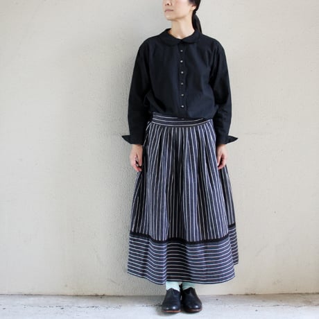 MAGALI マガリ　コットンシルクストライプラップ風スカート　#ブラック　【送料無料】