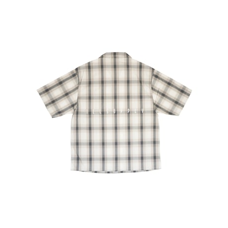 BACK LOGO OPEN COLLAR S/S SHIRT / WHITE & GRAY