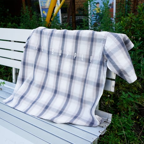 BACK LOGO OPEN COLLAR S/S SHIRT / WHITE & GRAY