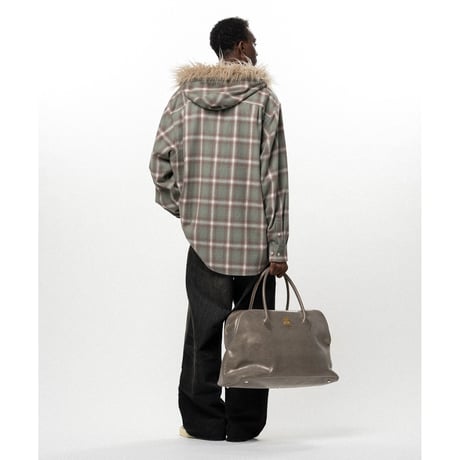 KAMIYA : Fur-Trimmed Hooded Check Shirt