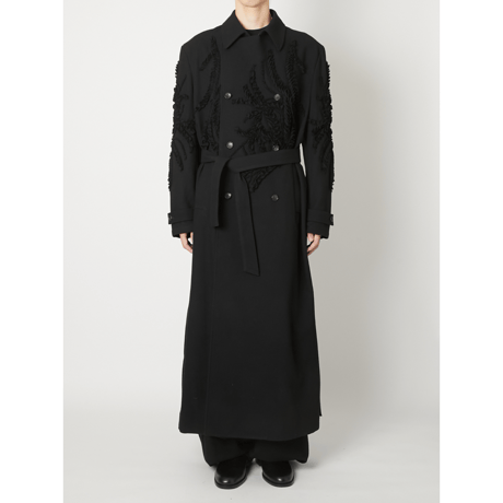 TAAKK : SCULPTURAL EMBROIDERY LONG WOOL COAT