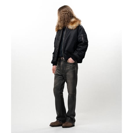 KAMIYA : Embroidered Fur Collar Flight Jacket