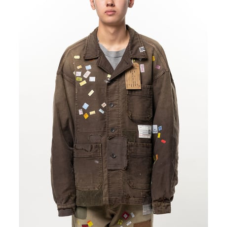 Maison MIHARA YASUHIRO : Price Tag Sticker Printed Repair Coverall Shirt