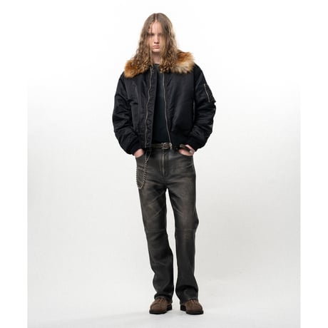 KAMIYA : Embroidered Fur Collar Flight Jacket
