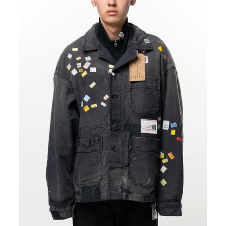Maison MIHARA YASUHIRO : Price Tag Sticker Printed Repair Coverall Shirt