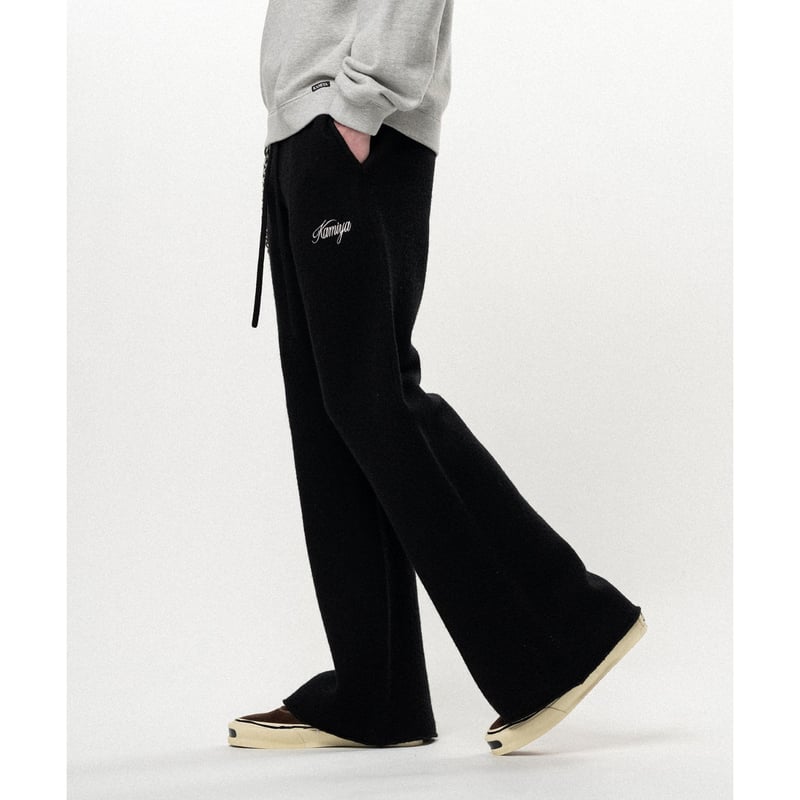 KAMIYA : Embroidered Felted Wool Knit Bootcut P