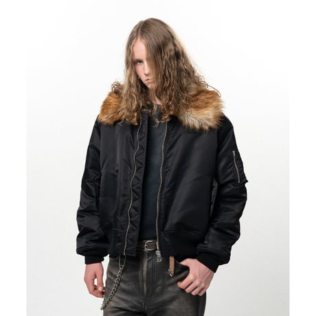 KAMIYA : Embroidered Fur Collar Flight Jacket