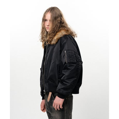 KAMIYA : Embroidered Fur Collar Flight Jacket
