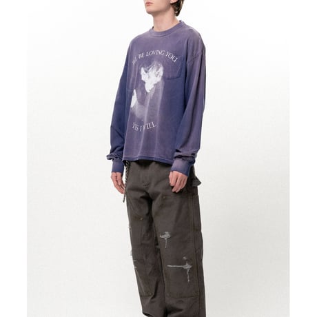 KAMIYA : "LOVING" Distressed Long-Sleeve Pocket T-shirt