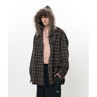 KAMIYA : Fur-Trimmed Hooded Check Shirt