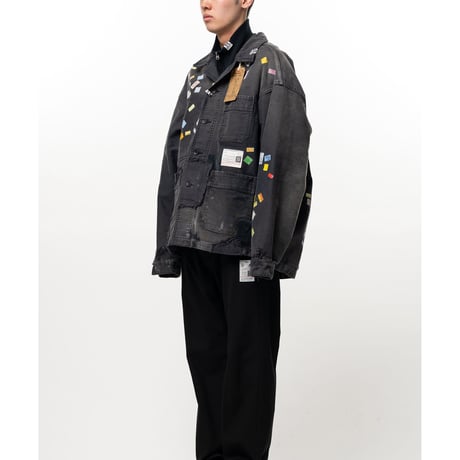 Maison MIHARA YASUHIRO : Price Tag Sticker Printed Repair Coverall Shirt
