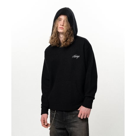 KAMIYA : Embroidered Felted Wool Knit Hoodie