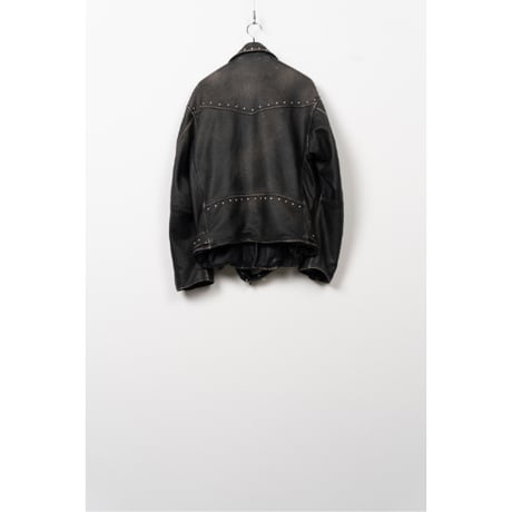 KAMIYA : Distressed Leather Studded Biker Jacket