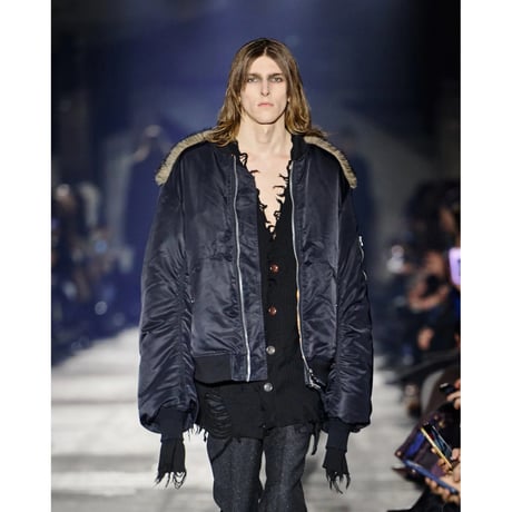 JOHN LAWRENCE SULLIVAN :NYLON MASSIVE ROUNDED SLEEVE BOMBER JACKET WITH BACK FUR