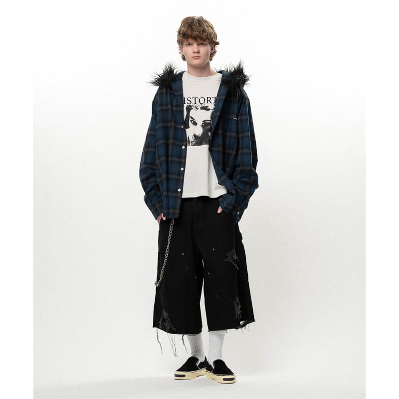 KAMIYA Hooded Check Shirt（BLACK） KAMIYA : Fur-Trimmed Hooded Check Shirt | BIRTH