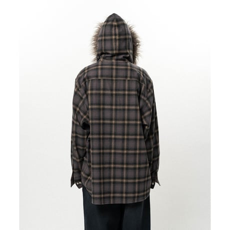 KAMIYA : Fur-Trimmed Hooded Check Shirt