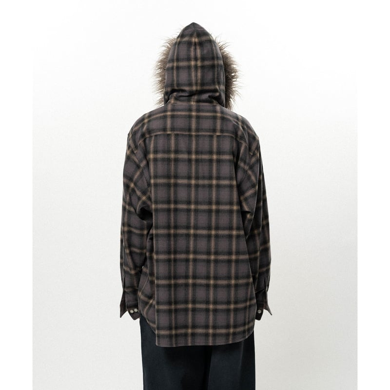KAMIYA Hooded Check Shirt（BLACK） KAMIYA FW26 FUR-TRIMMED HOODED